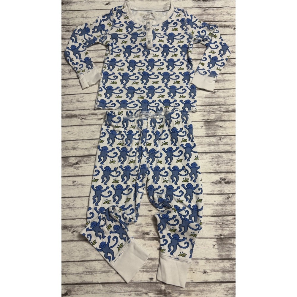 Roller Rabbit Kids Monkey Pajamas 2T Blue PJS Two‎ Piece Cotton
